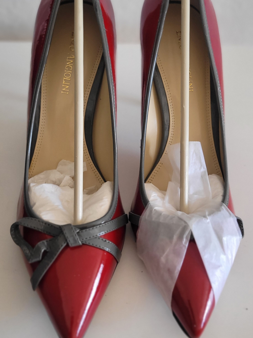 Enzo Angiolini Red Patent Pointed-Toe Pumps with Bow Trim